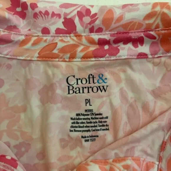 Croft & Barrow Shirt Women's Petite Large V-Neck 3/4 Sleeve Floral Collared - Picture 6 of 7